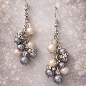Elegant Pearl Drop Cluster Earrings - Silver, White